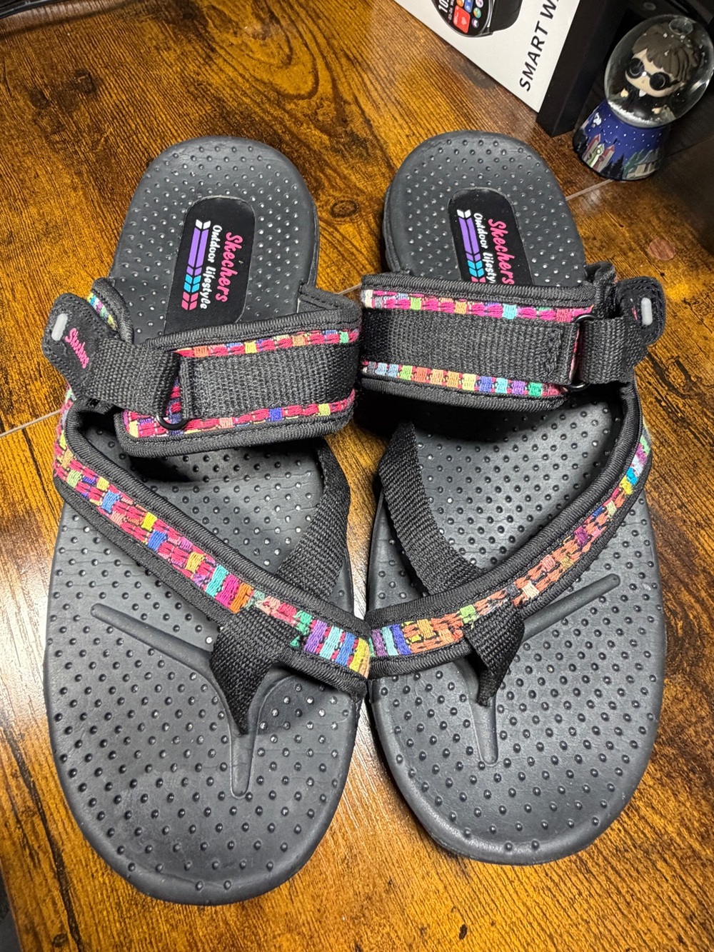 Skechers Black Kids Sandals with Multicolor Woven Straps